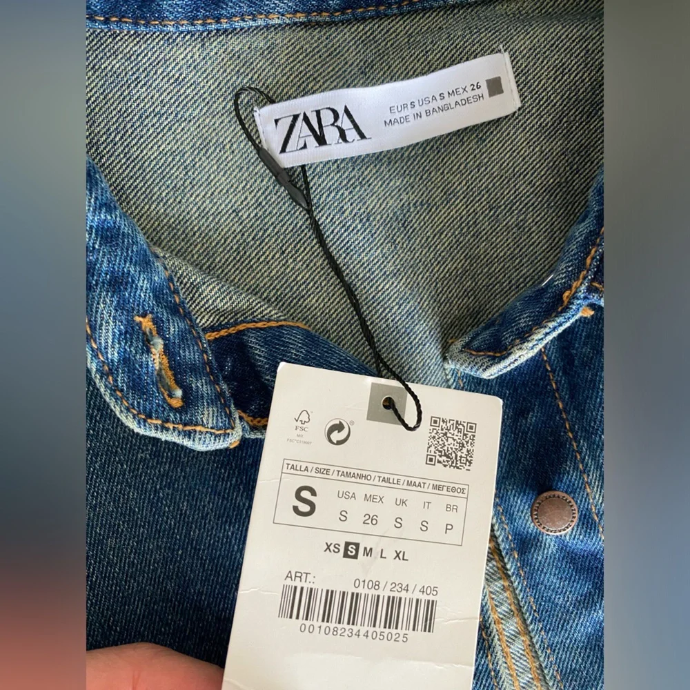 Zara set Long front Slit Denim High waist Skirt & Jacket Indigo Dark Blue S NWT - Picture 10 of 16